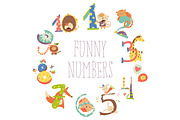 Set of Birthday Anniversary Numbers with Funny Animals