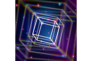 Shiny cube with color aberrations in space