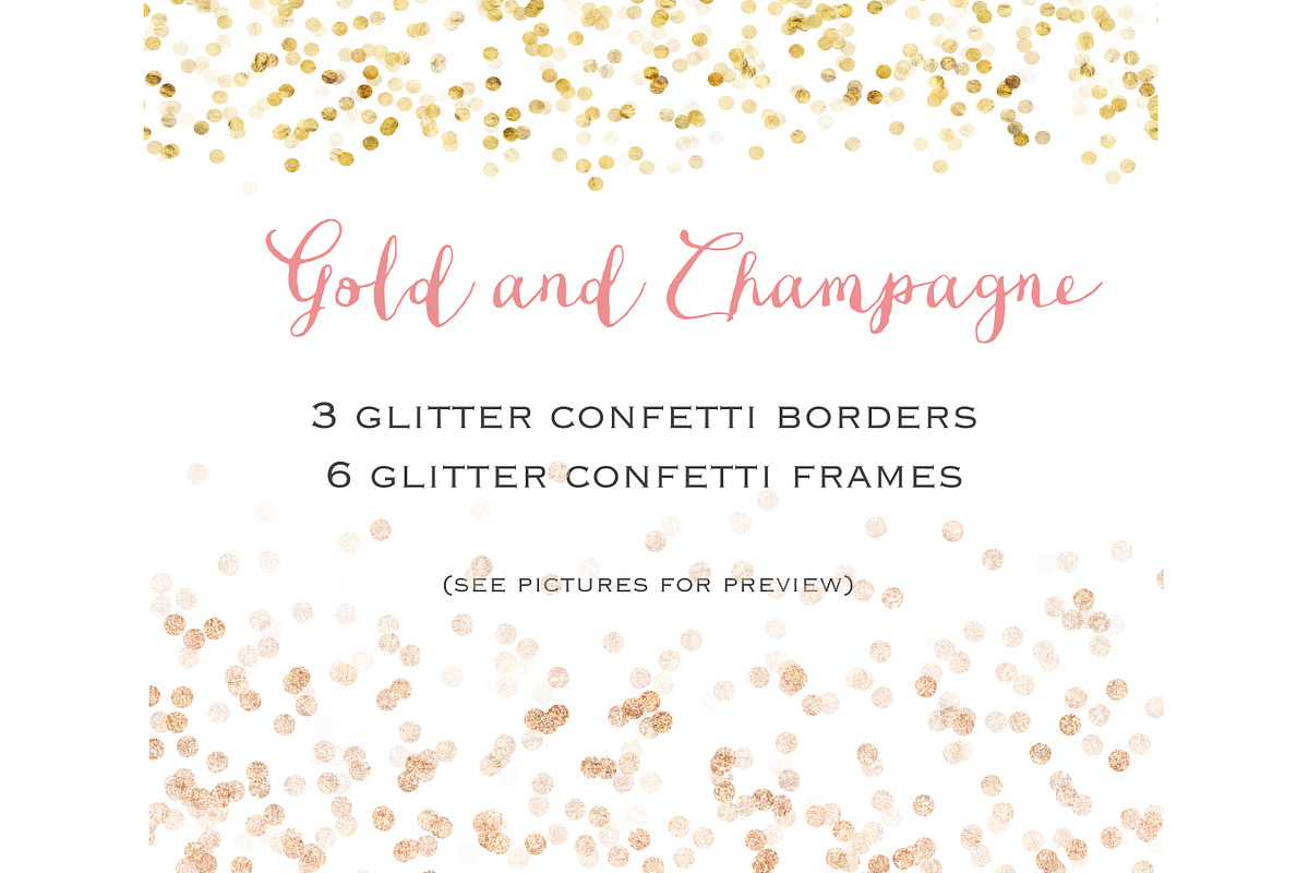 Gold glitter confetti  set in Illustrations - product preview 8