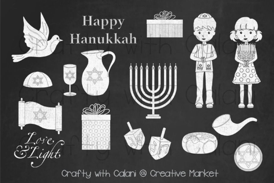Hanukkah Chalkboard Clipart in Illustrations - product preview 8