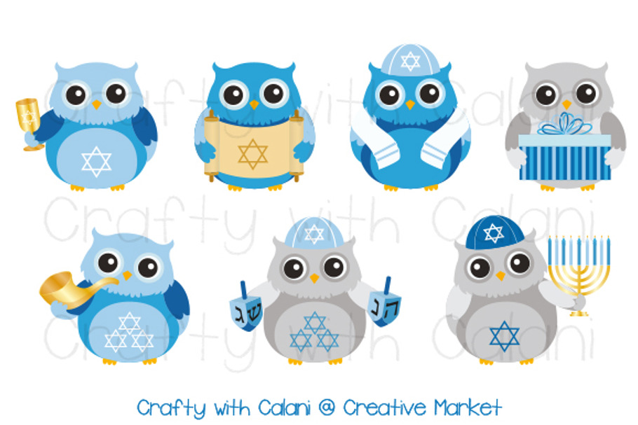 Hanukkah Cute Owl Clipart in Illustrations - product preview 8