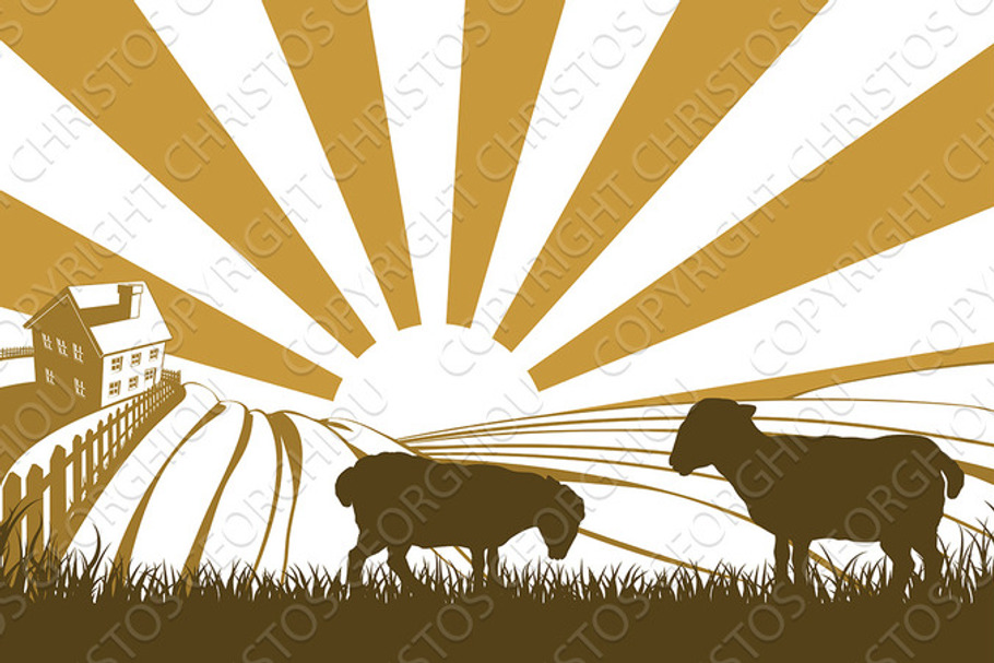 Silhouette sheep or lambs on farm in Illustrations - product preview 8