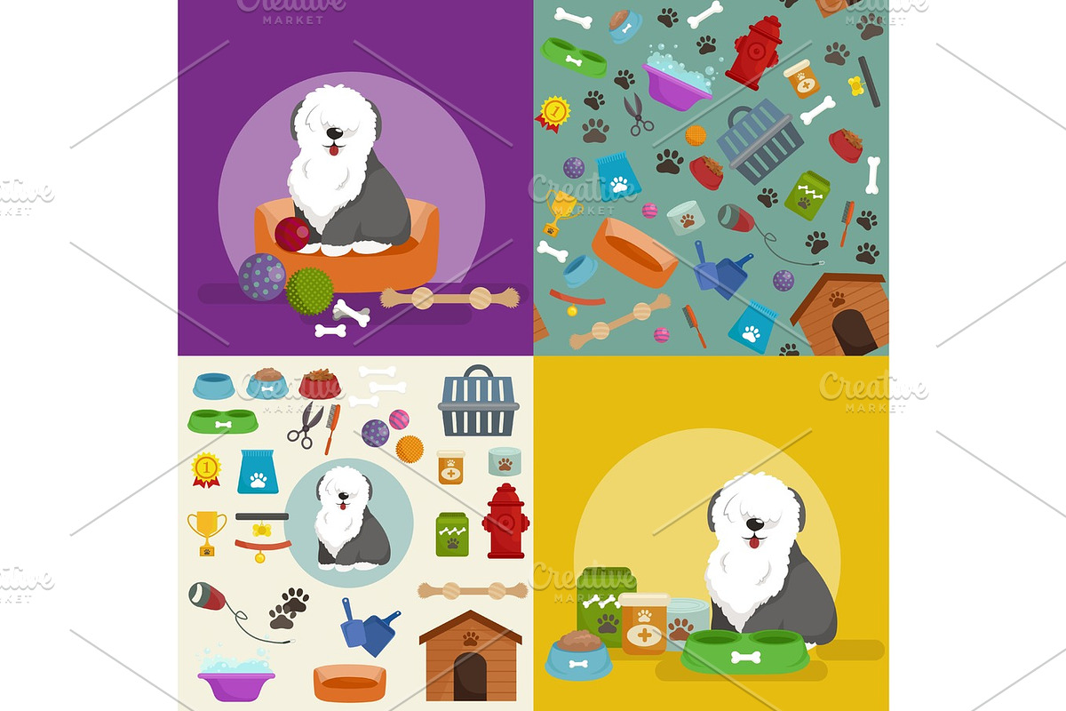 Pet shop, dog goods and supplies, store products for care in Illustrations - product preview 8