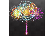 Set Festive Firework Salute Burst on Transparent Background vector illustration