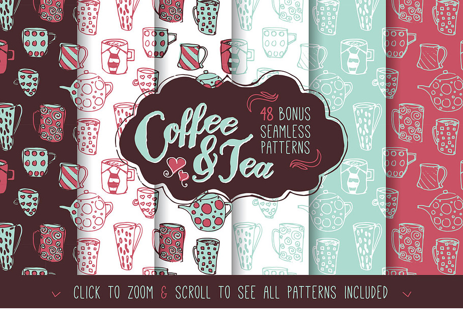 Coffee & Tea Icon/Pattern Pack