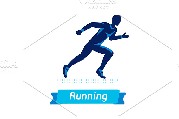 Running man logo or badge. Vector silhouette of runner. Sport emblem. Flat label concept.