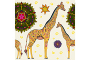Hand drawn seamless pattern: ornamental animal african giraffe. 