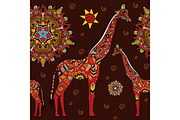 Hand drawn seamless pattern: ornamental animal african giraffe. 
