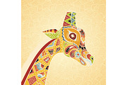 Hand drawn Illustration of ornamental boho giraffe. African animals