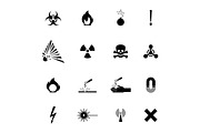 Biohazard warning black signs collection isolated on white