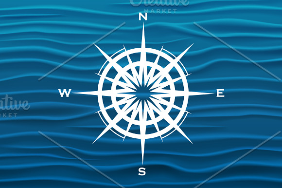 Vector wind rose over blue waves in Illustrations - product preview 1