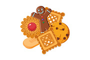 Set of vector biscuits of various types, gingerbread confectionery