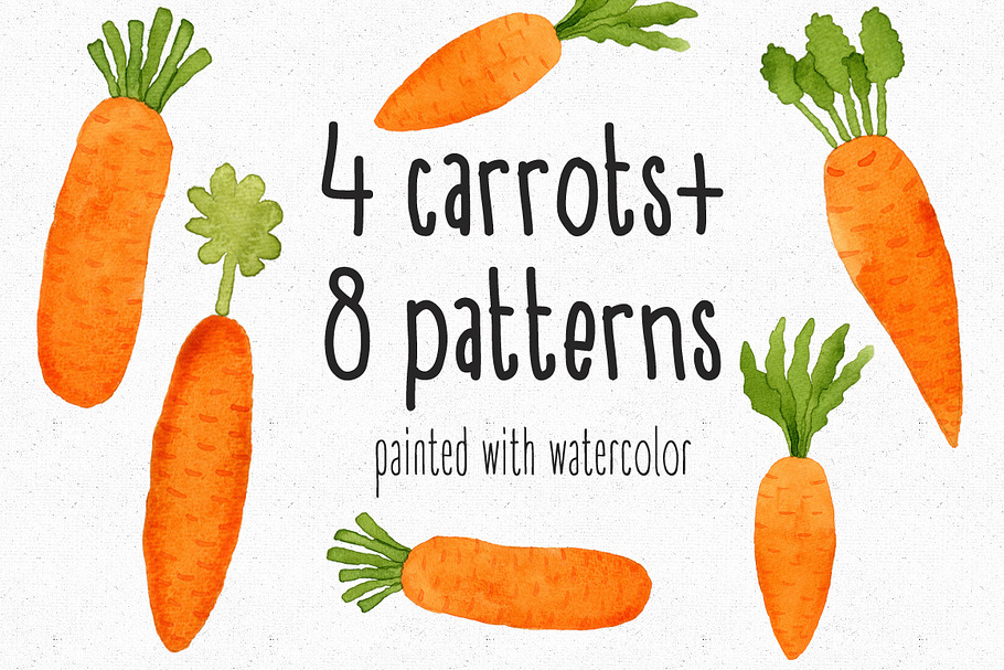 4Watercolor Carrots + 8Patterns