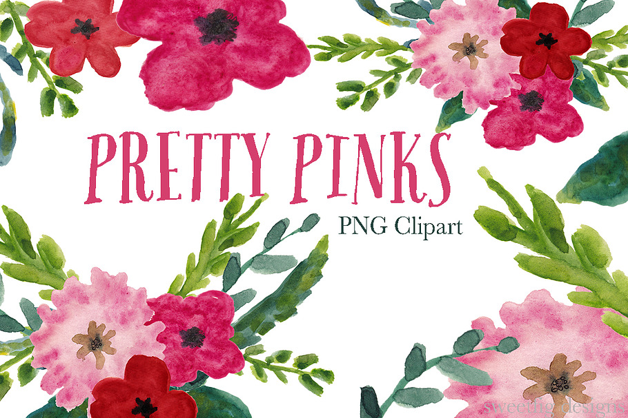 Watercolor pink flower  clipart in Illustrations - product preview 8