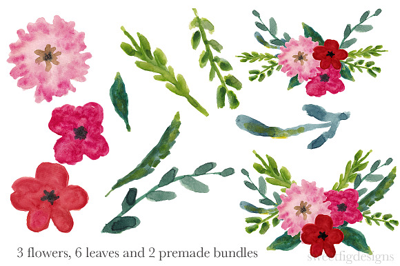 Watercolor pink flower  clipart in Illustrations - product preview 2