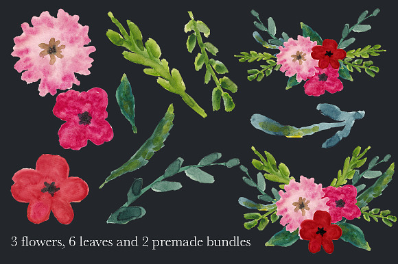Watercolor pink flower  clipart in Illustrations - product preview 3