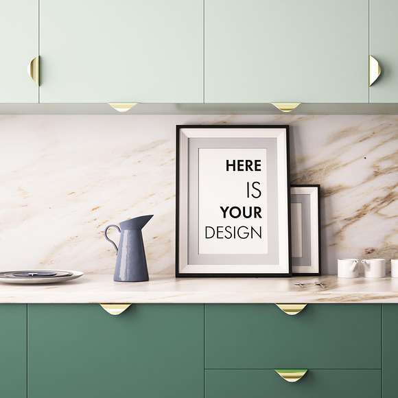 10 Mockups posters in the kitchen in Print Mockups - product preview 1