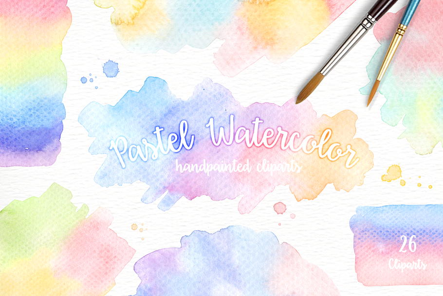 Pastel Watercolor Splashes Clipart in Illustrations - product preview 8