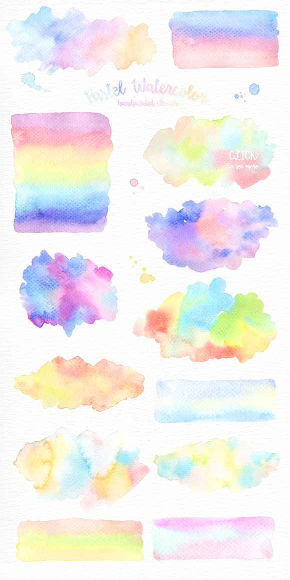 Pastel Watercolor Splashes Clipart in Illustrations - product preview 1