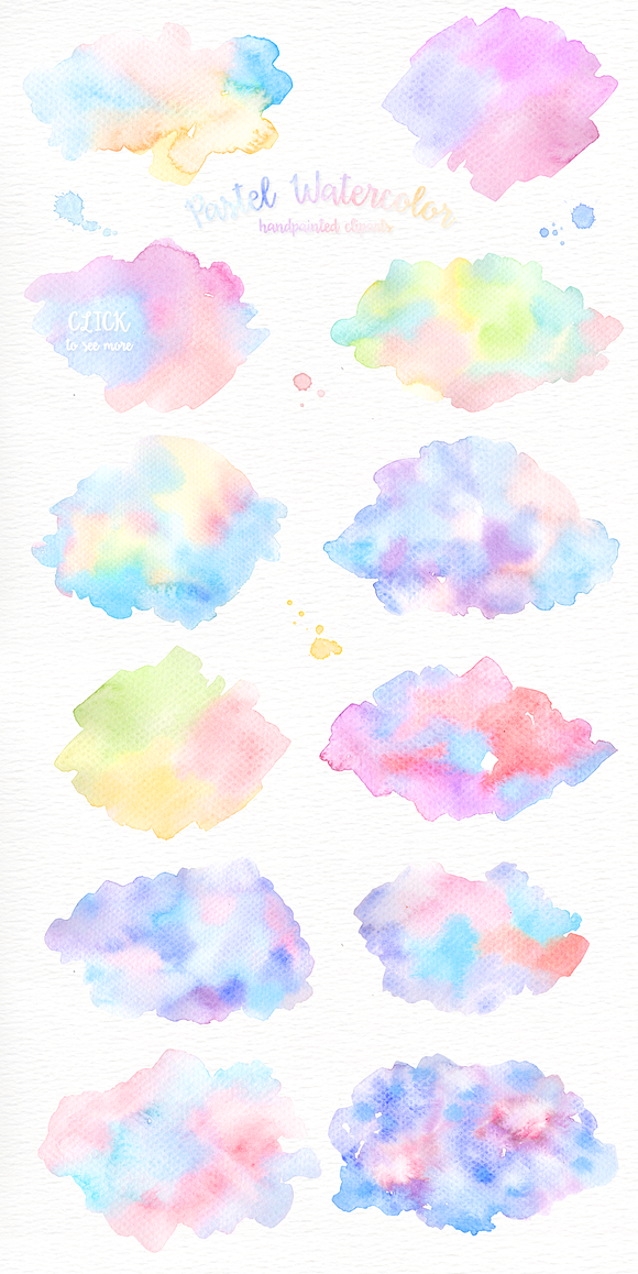 Pastel Watercolor Splashes Clipart in Illustrations - product preview 2