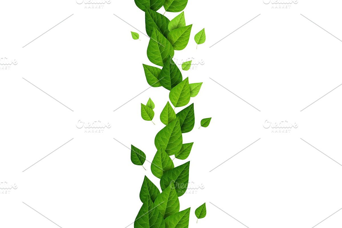 Vertical border with green leaves in Illustrations - product preview 8