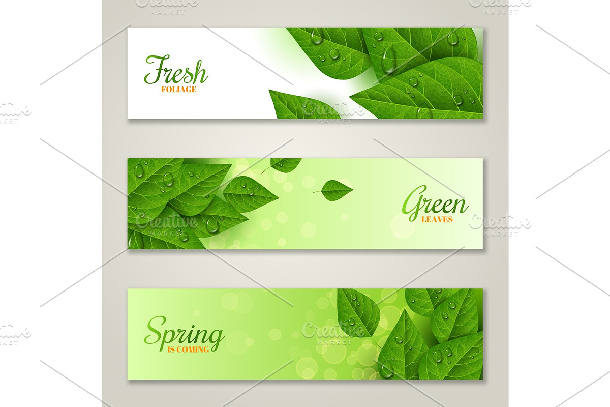 Horizontal banners with green leaves in Illustrations - product preview 8
