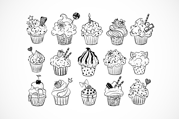 Doodle cupcakes in Illustrations - product preview 4