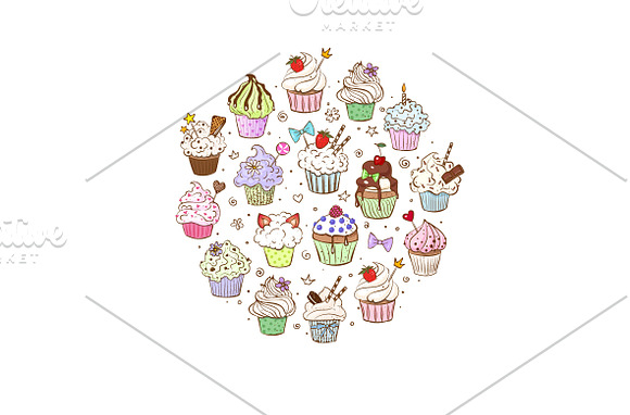 Doodle cupcakes in Illustrations - product preview 5