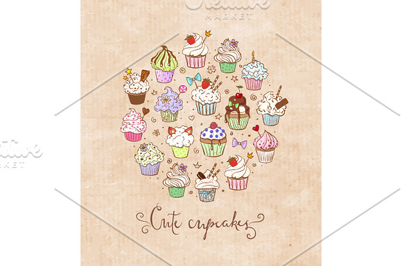 Doodle cupcakes in Illustrations - product preview 6