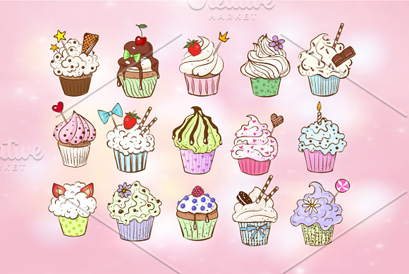 Doodle cupcakes in Illustrations - product preview 7
