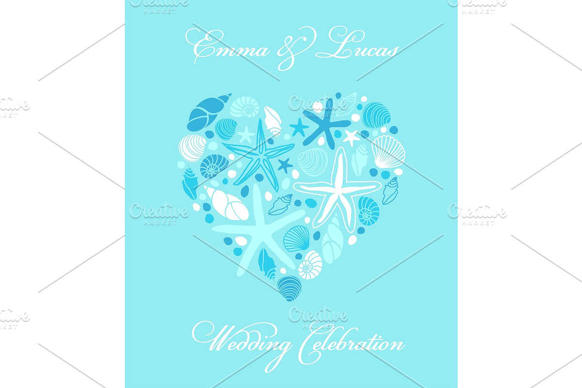 Cute hand drawn shells and starfishes in heart shape in Illustrations - product preview 8