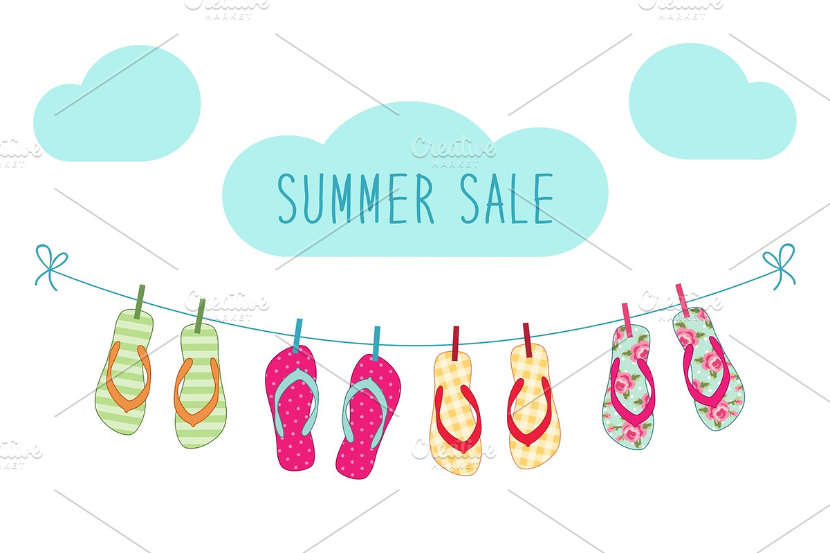 Cute colorful summer banner with flip flops hanging on the rope in Illustrations - product preview 8