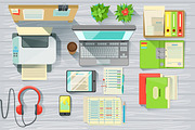 Modern Office Desk Elements Set View From Above