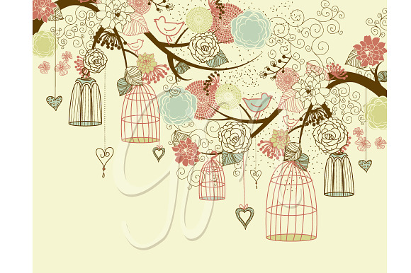 Flower birds clip art, digital paper in Illustrations - product preview 3