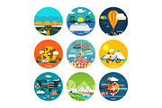 Icons set of traveling and planning