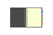 Blank grey spiral notebook with colorful bookmarks