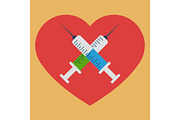 Heart with crossed syringes
