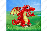 Cartoon Red Dragon Scene
