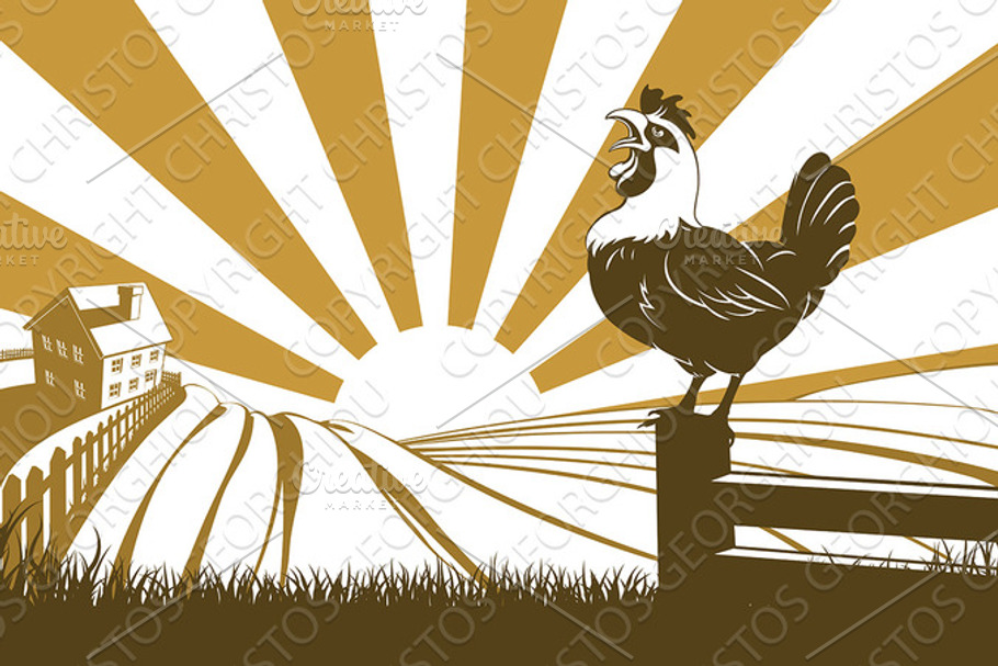 Farm and rooster in Illustrations - product preview 8