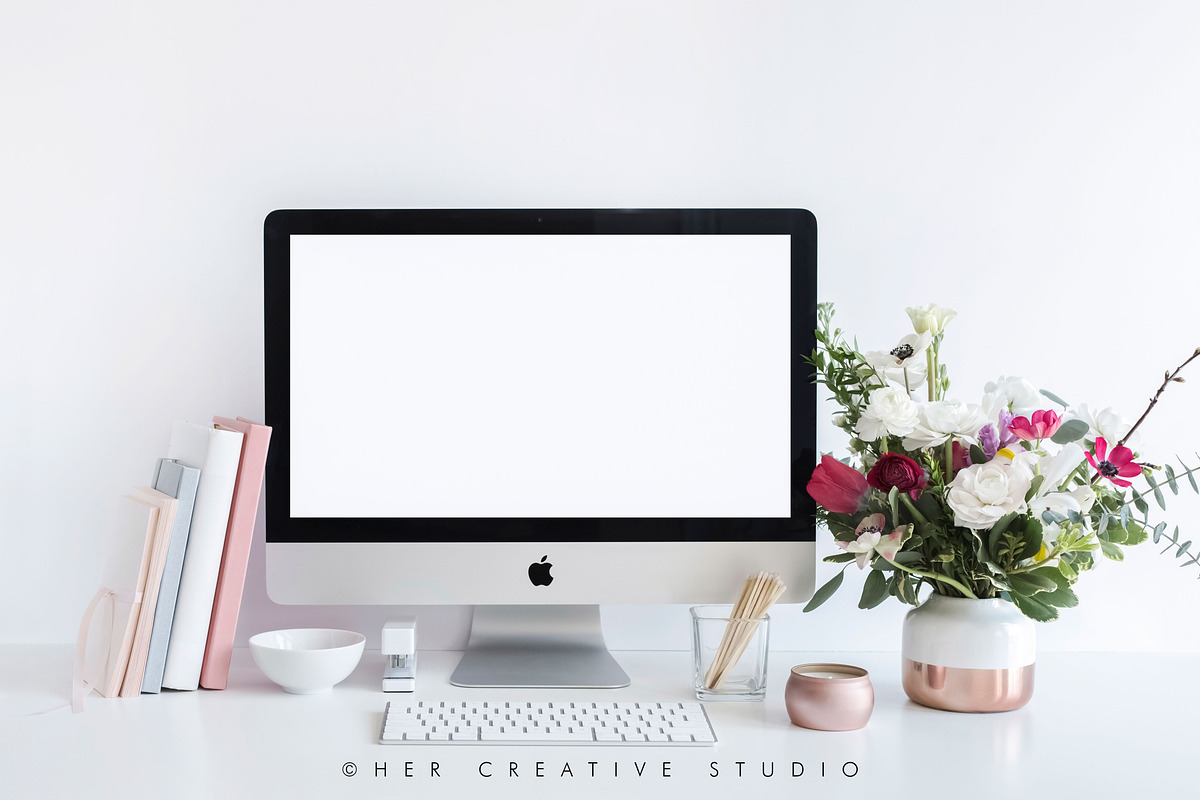 Desktop Mockup, Rose Gold & Florals in Branding Mockups - product preview 8