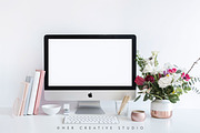 Desktop Mockup, Rose Gold & Florals