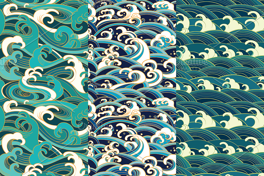Marine vector patterns: water waves in Patterns - product preview 8