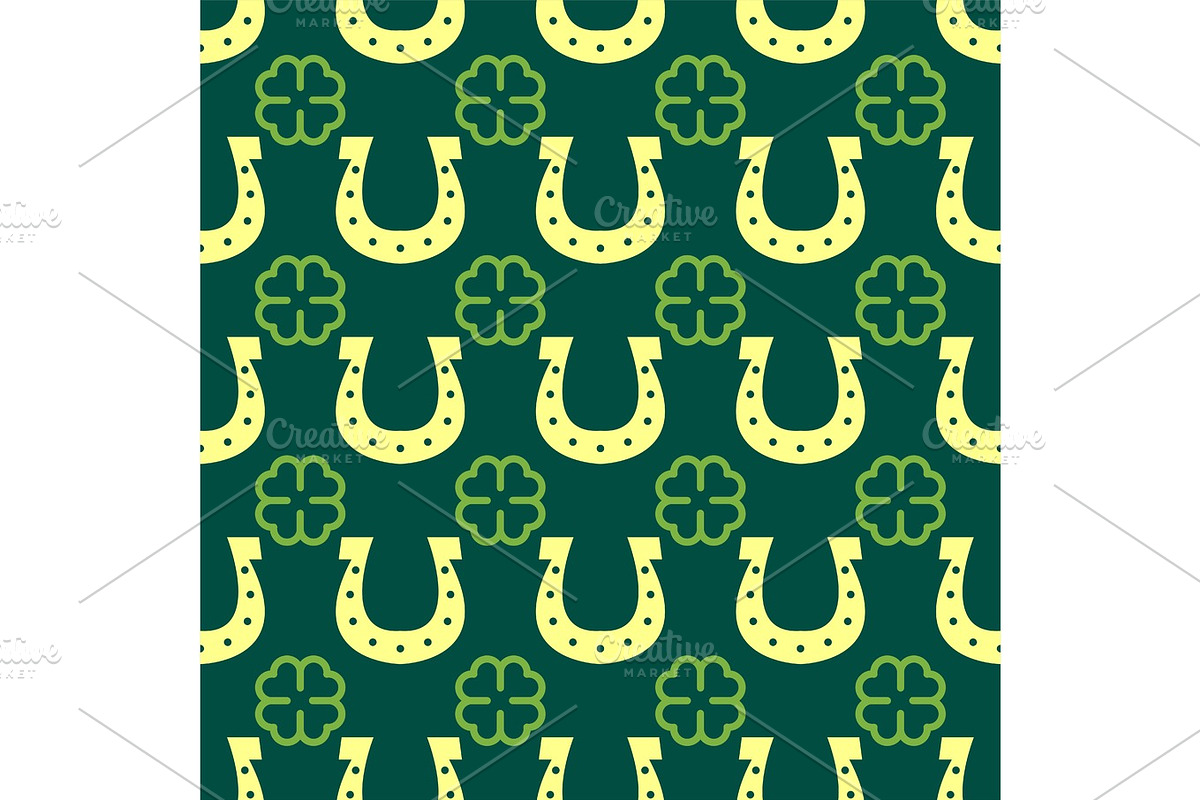 Good luck seamless pattern horseshoe clover vector lettering background greeting typography. in Objects - product preview 8