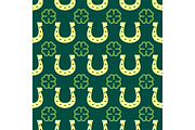 Good luck seamless pattern horseshoe clover vector lettering background greeting typography.