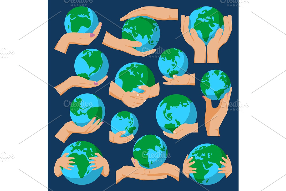 Globe earth in holding hand icon vector illustration isolated in Objects - product preview 8