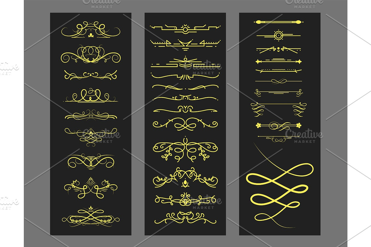 Collection of vector dividers calligraphic style vintage border frame design decorative illustration. in Objects - product preview 8