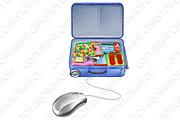 Holiday vacation suitcase mouse concept