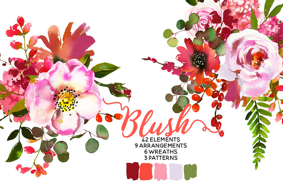 Blush Pink Coral Watercolor Flowers