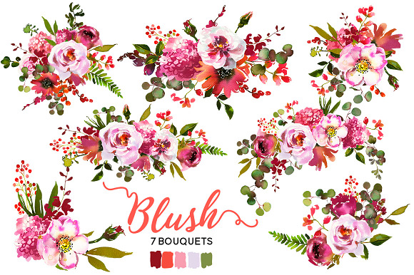 Blush Pink Coral Watercolor Flowers in Illustrations - product preview 1