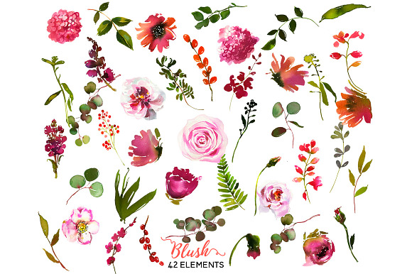 Blush Pink Coral Watercolor Flowers in Illustrations - product preview 4